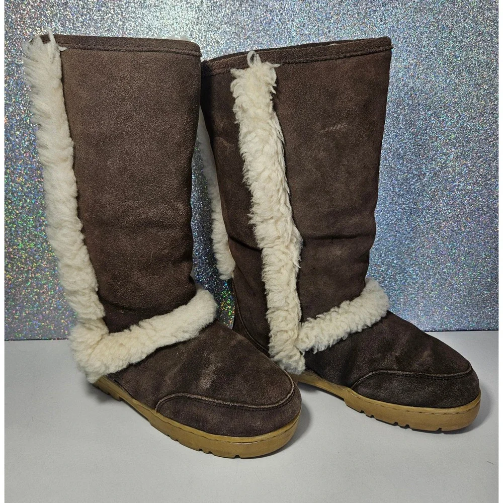 Bearpaw Koda Suede Sheepskin Sherpa‎ Fur Trim Sheepskin Winter Boots Womens 6